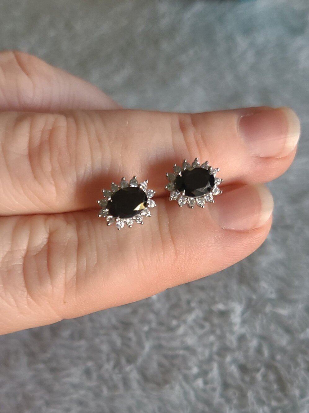 Black Onyx With White Topaz Halo Stud Earrings